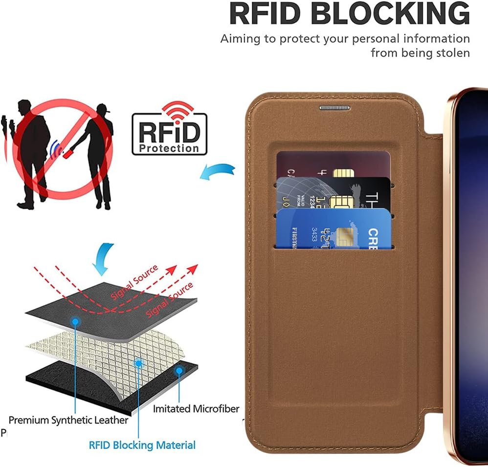 iTape Wallet phone case suitable for Samsung Galaxy S23 with [Credit Card Holder][RFID Blocking], compatible with magnetic wireless charging Green