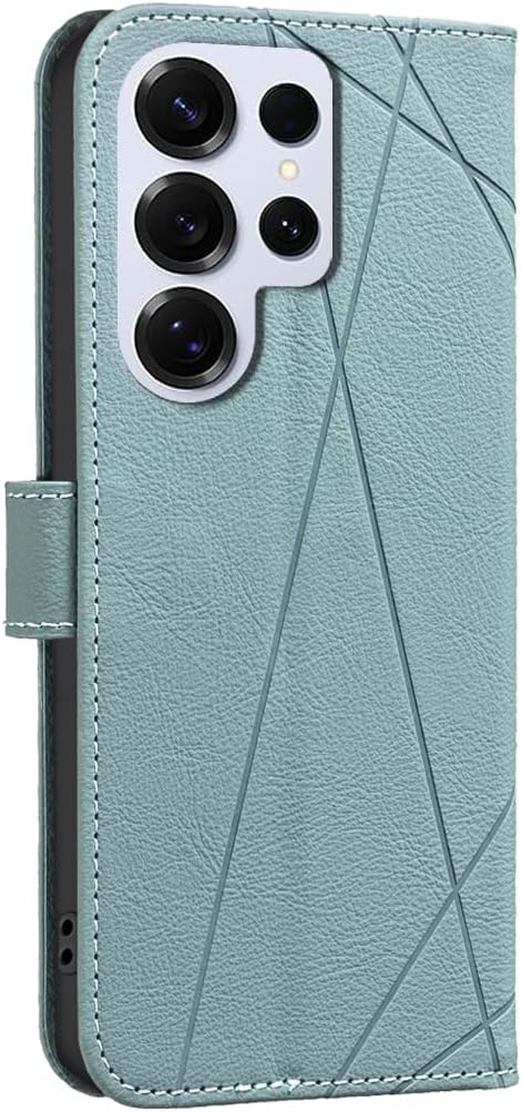 iTape Wallet phone case for Samsung Galaxy S24 Ultra, RFID anti-theft wallet, pressed edge leather case flip cover stand Green