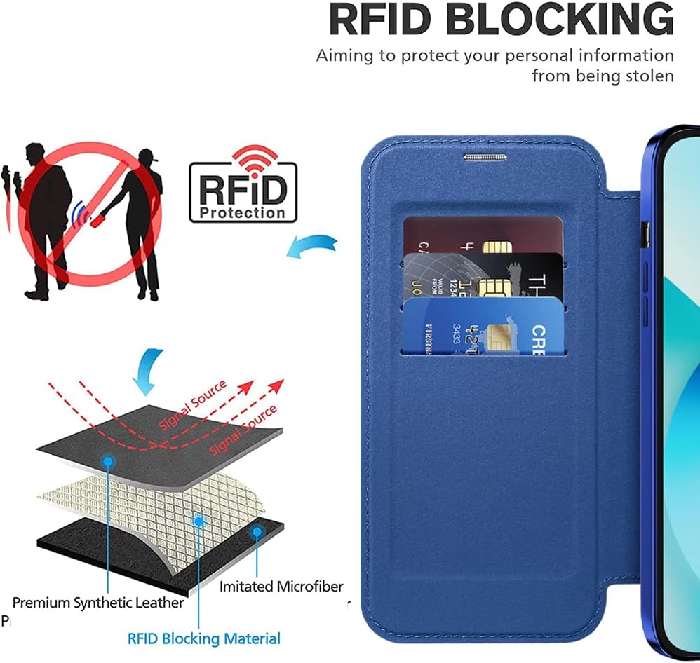 Wallet phone case suitable for iPhone 13 with [Credit Card Holder][RFID Blocking], compatible with magnetic wireless charging Green