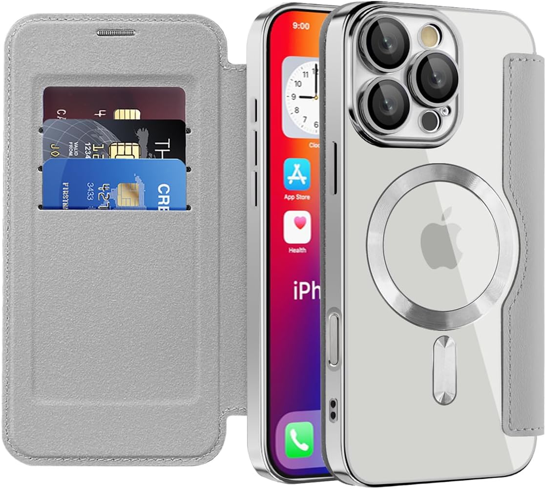 Wallet phone case suitable for iPhone 16 Pro max with [Credit Card Holder][RFID Blocking], compatible with magnetic wireless charging Pink