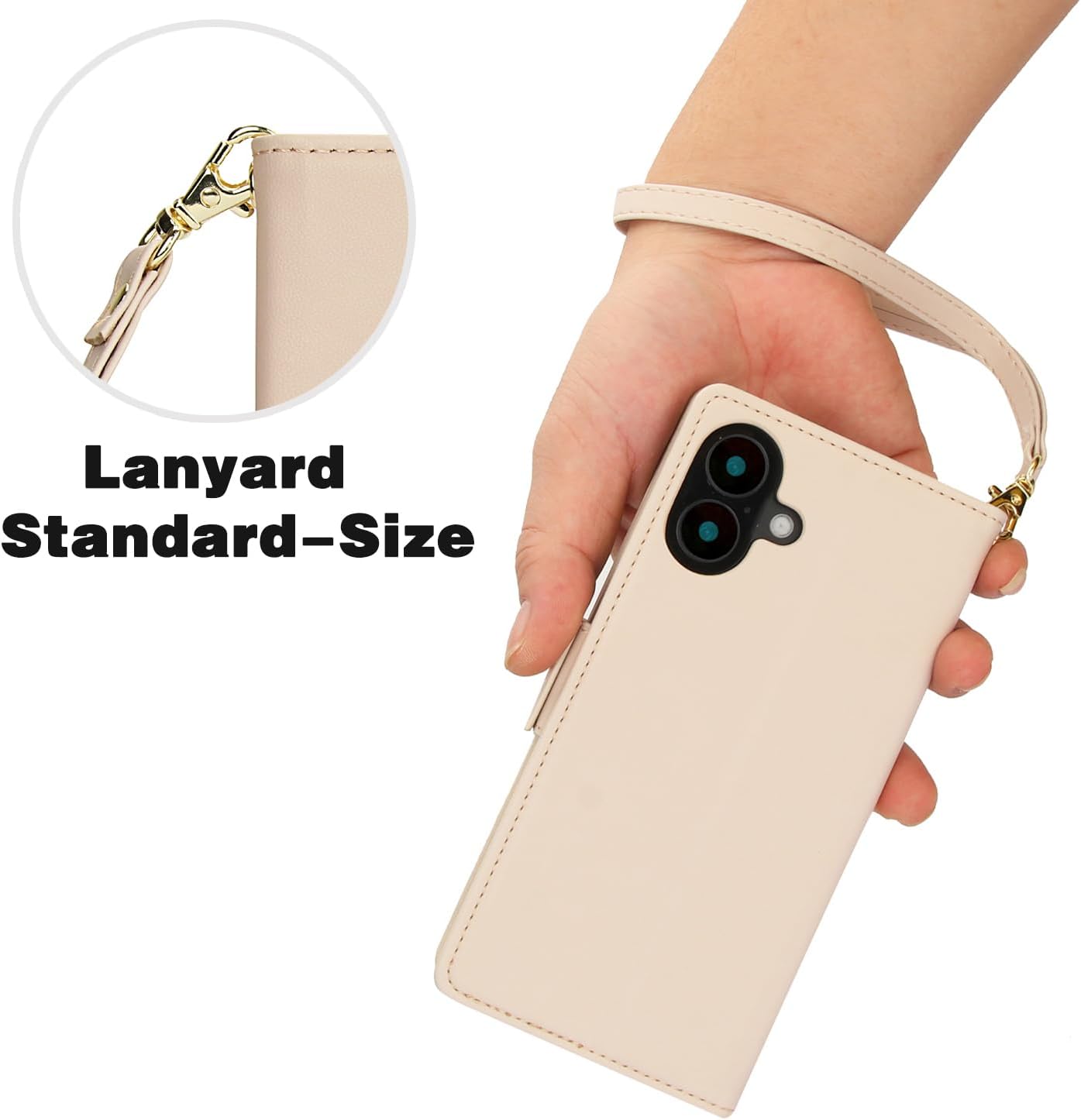 Printed Wallet Phone Case for iPhone 16 Plus, RFID (Anti-Theft), Wallet Flip Stand with Wrist Strap for iPhone 16 Plus Rose Gold