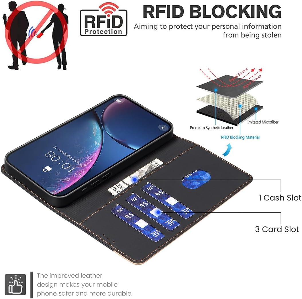 iTape Colorblock Wallet Phone Case for Samsung Galaxy S25 Edge, Wallet Phone Case (RFID Anti-theft Swipe) Flip Stand, Credit Card Slot Wallet Blue
