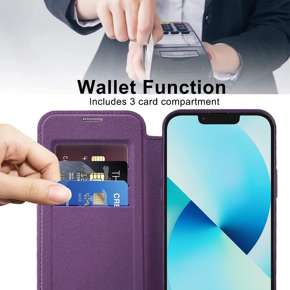 Wallet phone case suitable for iPhone 13 with [Credit Card Holder][RFID Blocking], compatible with magnetic wireless charging Green