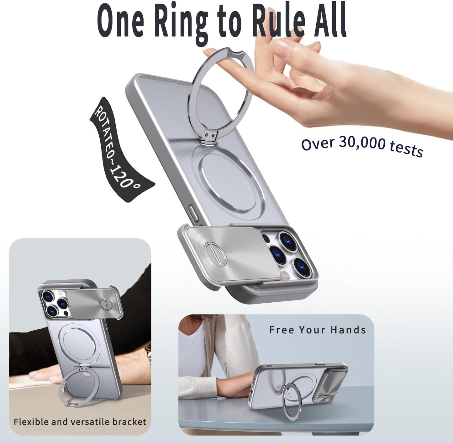 Magnetic mobile phone case for iPhone 15 Pro max, 360° rotating bracket supports wireless charging, camera sliding window protection, shockproof ultra-thin shell