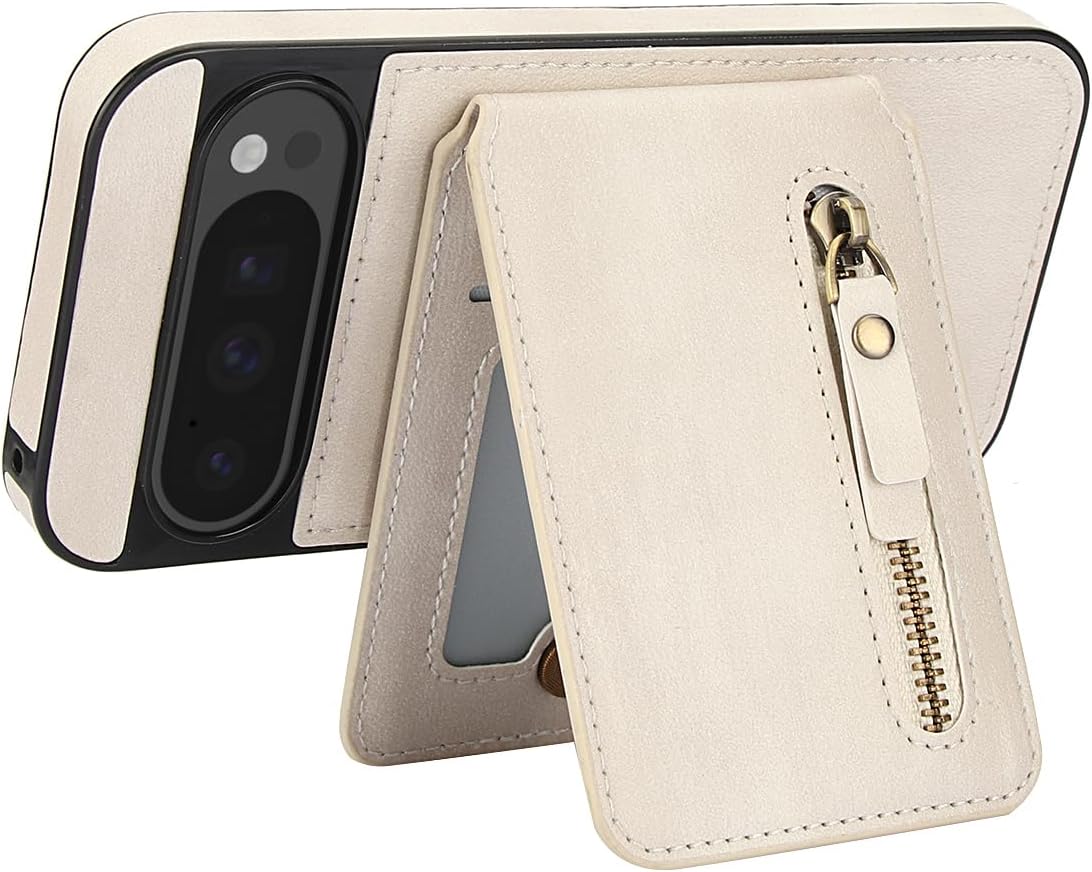 iTape Magnetic card holder phone case suitable for Google Pixel 9 Pro, zipper magnetic split magnetic wallet with adjustable bracket