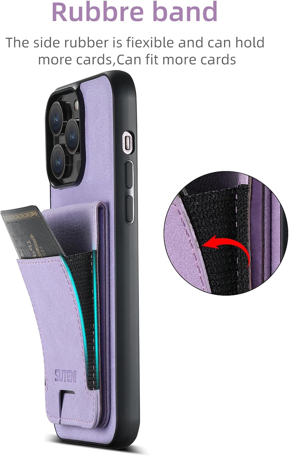 Litchi Texture Phone Case for iPhone 15 Pro max - Ultra-thin Simple Card Holder Phone Case with Stand Durable Buffer [Shockproof TPU Inner Shell] Pink