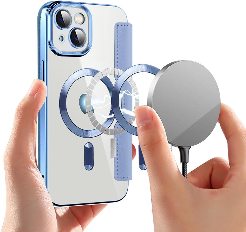 Wallet phone case suitable for iPhone 13 with [Credit Card Holder][RFID Blocking], compatible with magnetic wireless charging Green