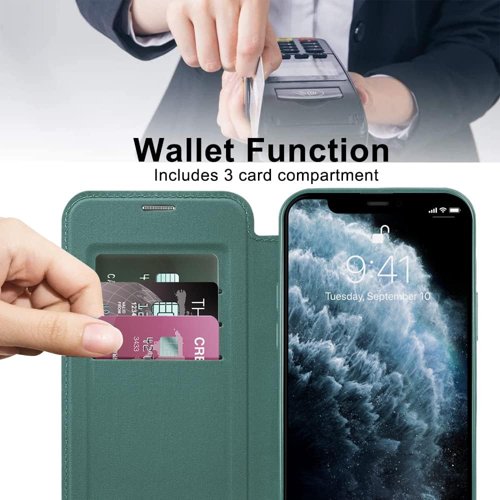 Wallet phone case suitable for iPhone 11 Pro max with [Credit Card Holder][RFID Blocking], compatible with magnetic wireless charging Blue