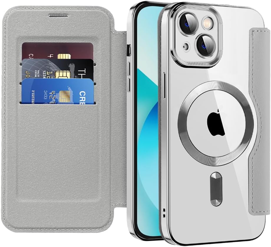 Wallet phone case suitable for iPhone 13 with [Credit Card Holder][RFID Blocking], compatible with magnetic wireless charging Green