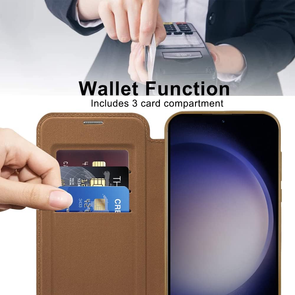 iTape Wallet phone case suitable for Samsung Galaxy S23 with [Credit Card Holder][RFID Blocking], compatible with magnetic wireless charging Green
