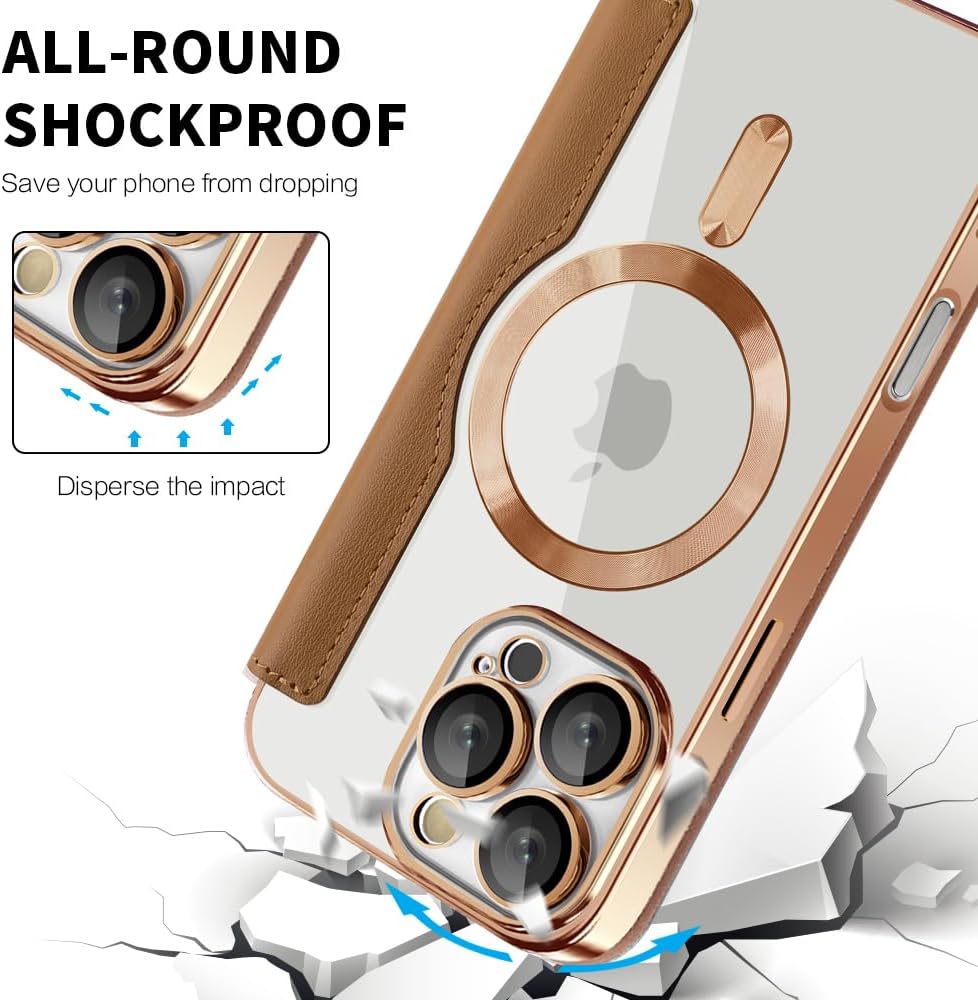 Wallet phone case suitable for iPhone 16 Pro max with [Credit Card Holder][RFID Blocking], compatible with magnetic wireless charging Pink