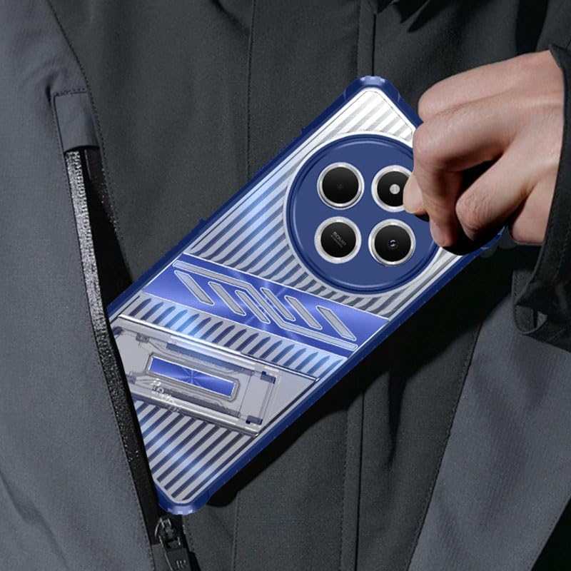 iTape Four-corner airbag anti-fall mobile phone case suitable for Xiaomi Redmi 14C, invisible folding bracket, suitable for Xiaomi Redmi 14C Blue