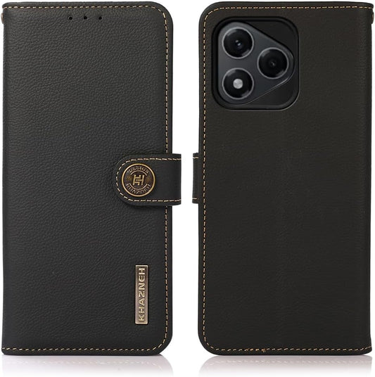 iTape Genuine leather phone case for Honor 400 Lite, cowhide RFID anti-theft brush phone case with card slot and shockproof flip cover Black