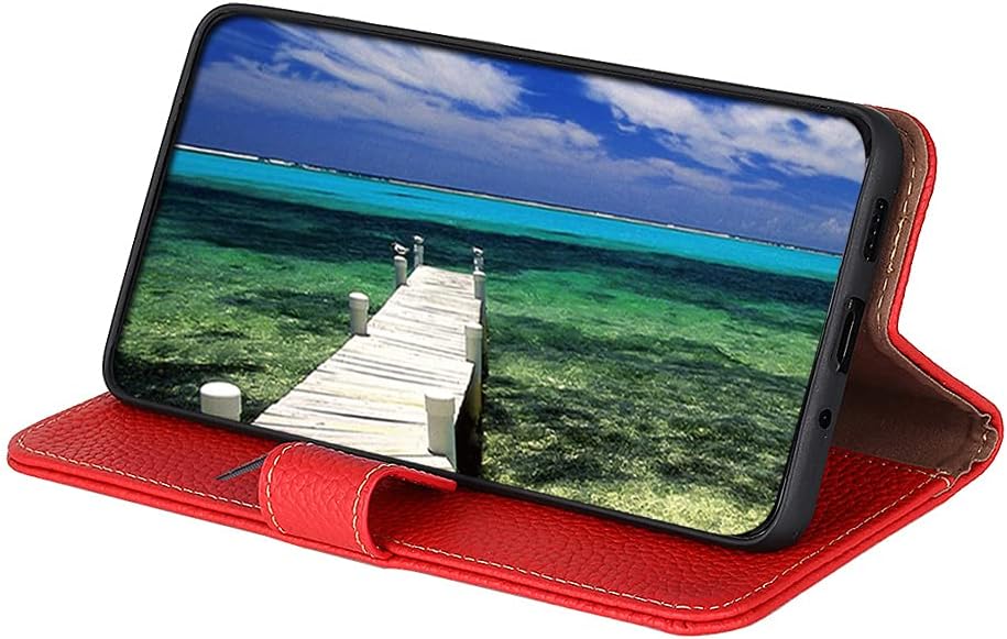 iTape Genuine leather pebbled phone case for Honor 400 Lite, cowhide RFID anti-theft brush phone case with card slot and shockproof flip cover Red