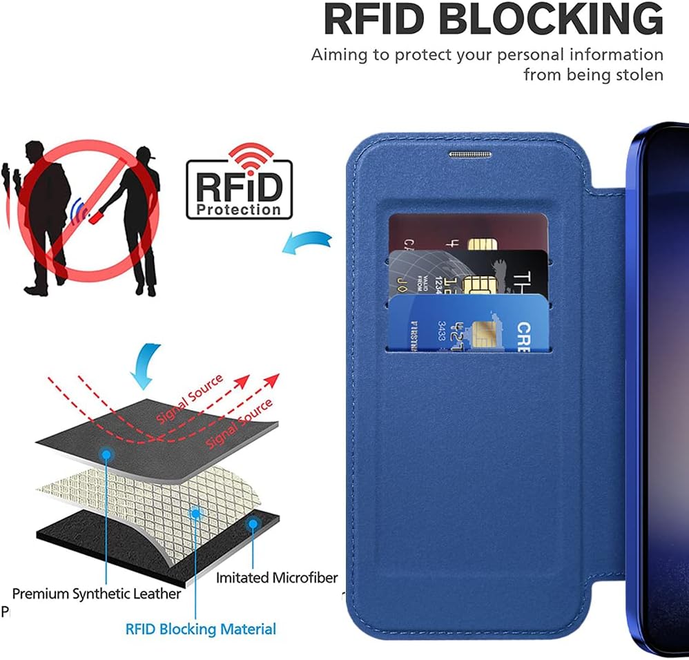 iTape Wallet phone case suitable for Samsung Galaxy S23 with [Credit Card Holder][RFID Blocking], compatible with magnetic wireless charging Green