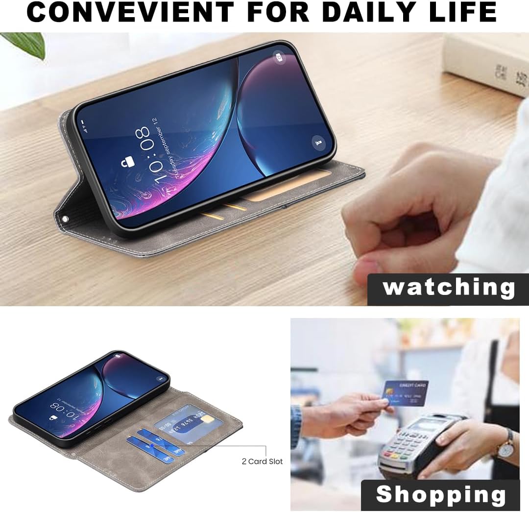iTape Magnetic diamond-shaped leather phone case for Samsung Galaxy S25 Edge, magnetic closure wallet-style case, flip-top stand, provides shockproof protection Gray