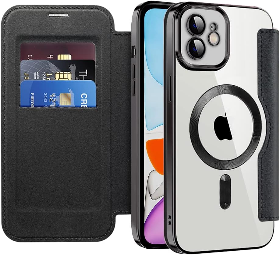 Wallet phone case suitable for iPhone 11 with [Credit Card Holder][RFID Blocking], compatible with magnetic wireless charging Green
