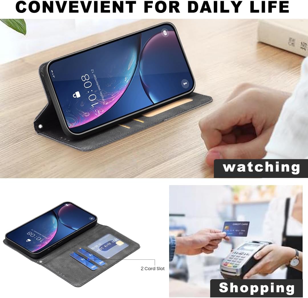 iTape Magnetic diamond-shaped leather phone case for Samsung Galaxy S25 Edge, magnetic closure wallet-style case, flip-top stand, provides shockproof protection Gray