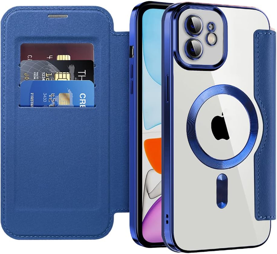 Wallet phone case suitable for iPhone 11 with [Credit Card Holder][RFID Blocking], compatible with magnetic wireless charging Green