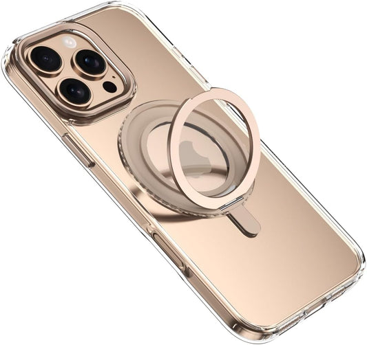 Magnetic transparent mobile phone case for iPhone 16 Pro max, supports wireless charging, damping 360° magnetic bracket two-in-one, military-grade drop protection, car-mounted magnetic suction