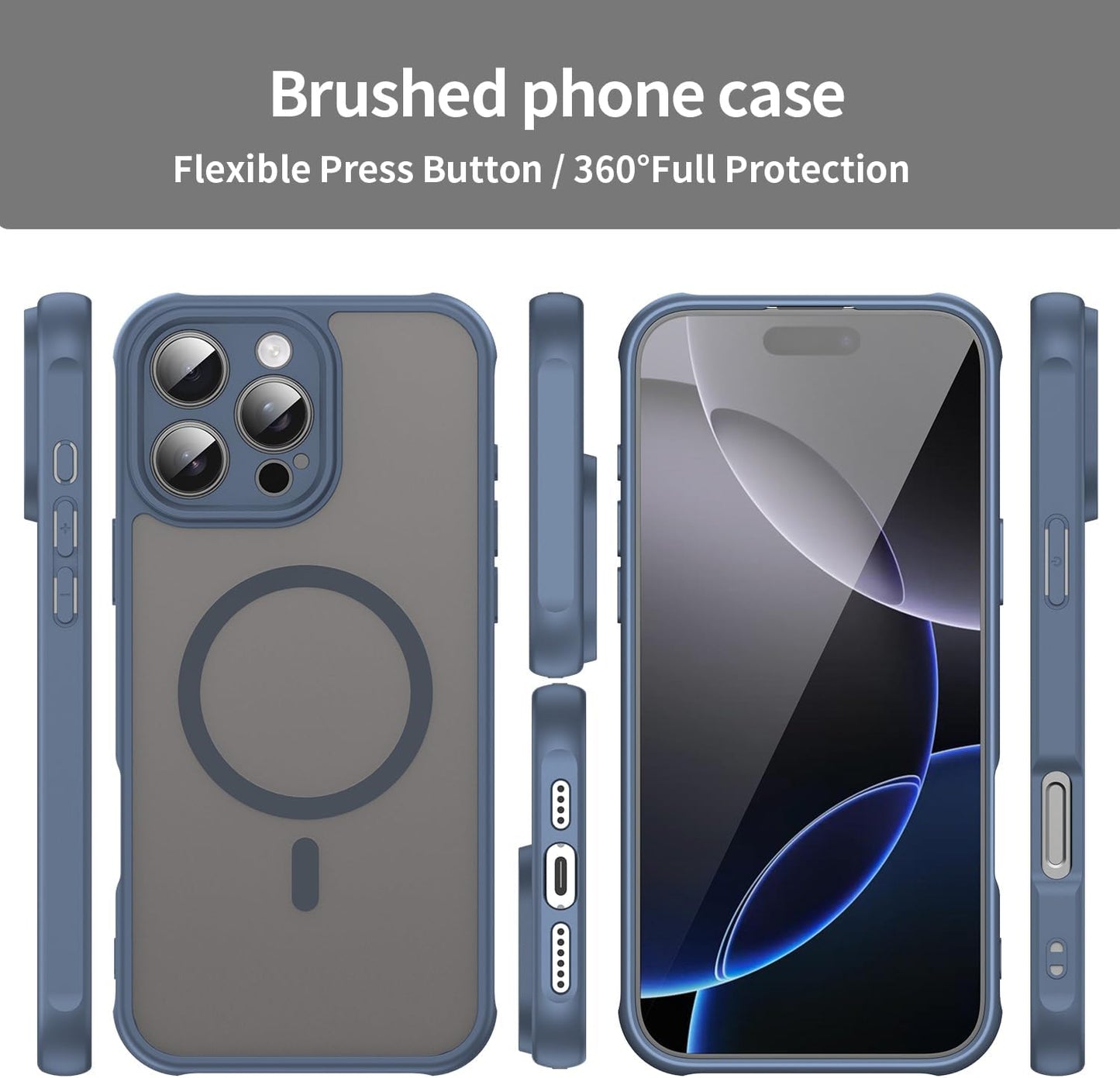 Magnetic translucent case for iPhone 16 Pro max, supports wireless charging, Shockproof slim protective case for iPhone 16 Pro max Shock-resistant slim case Blue