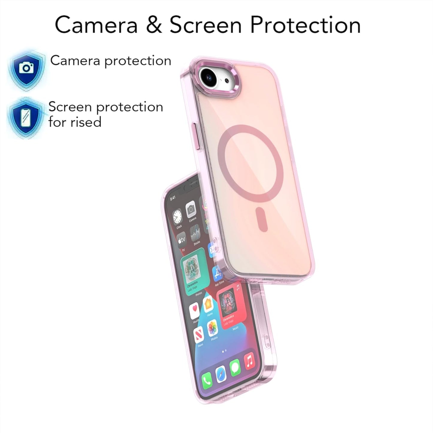 iTape Shiny Color Changing Chameleon Phone Case for iPhone16E, double-layer shockproof airbag anti-fall protective case, supports wireless charging, magnetic phone case White