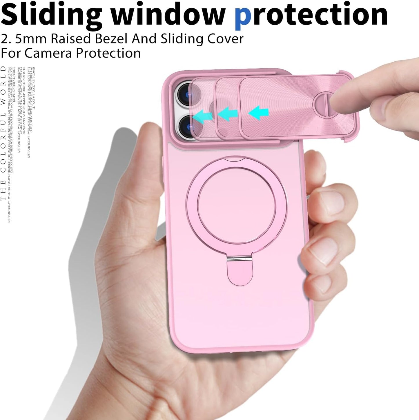 Magnetic mobile phone case for iPhone 15 Pro max, 360° rotating bracket supports wireless charging, camera sliding window protection, shockproof ultra-thin shell