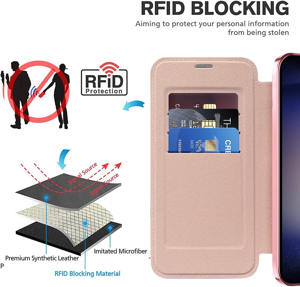 iTape Wallet phone case suitable for Samsung Galaxy S23 with [Credit Card Holder][RFID Blocking], compatible with magnetic wireless charging Green