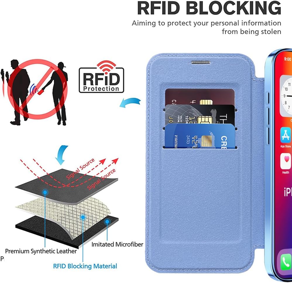 Wallet phone case suitable for iPhone 16 Pro max with [Credit Card Holder][RFID Blocking], compatible with magnetic wireless charging Pink