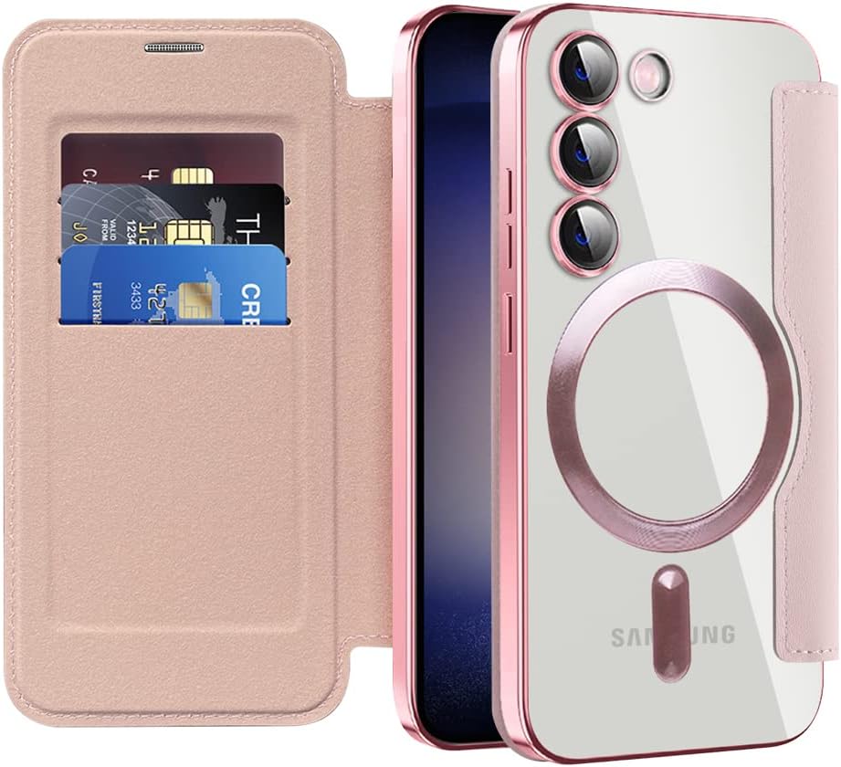 iTape Wallet phone case suitable for Samsung Galaxy S23 with [Credit Card Holder][RFID Blocking], compatible with magnetic wireless charging Green
