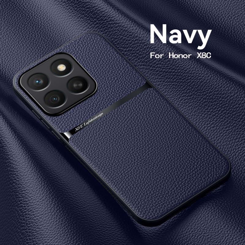 iTape Leather phone case suitable for Honor X8c, soft touch, shockproof, dustproof, anti-slip phone case magnetic car mount Wireless charging navy
