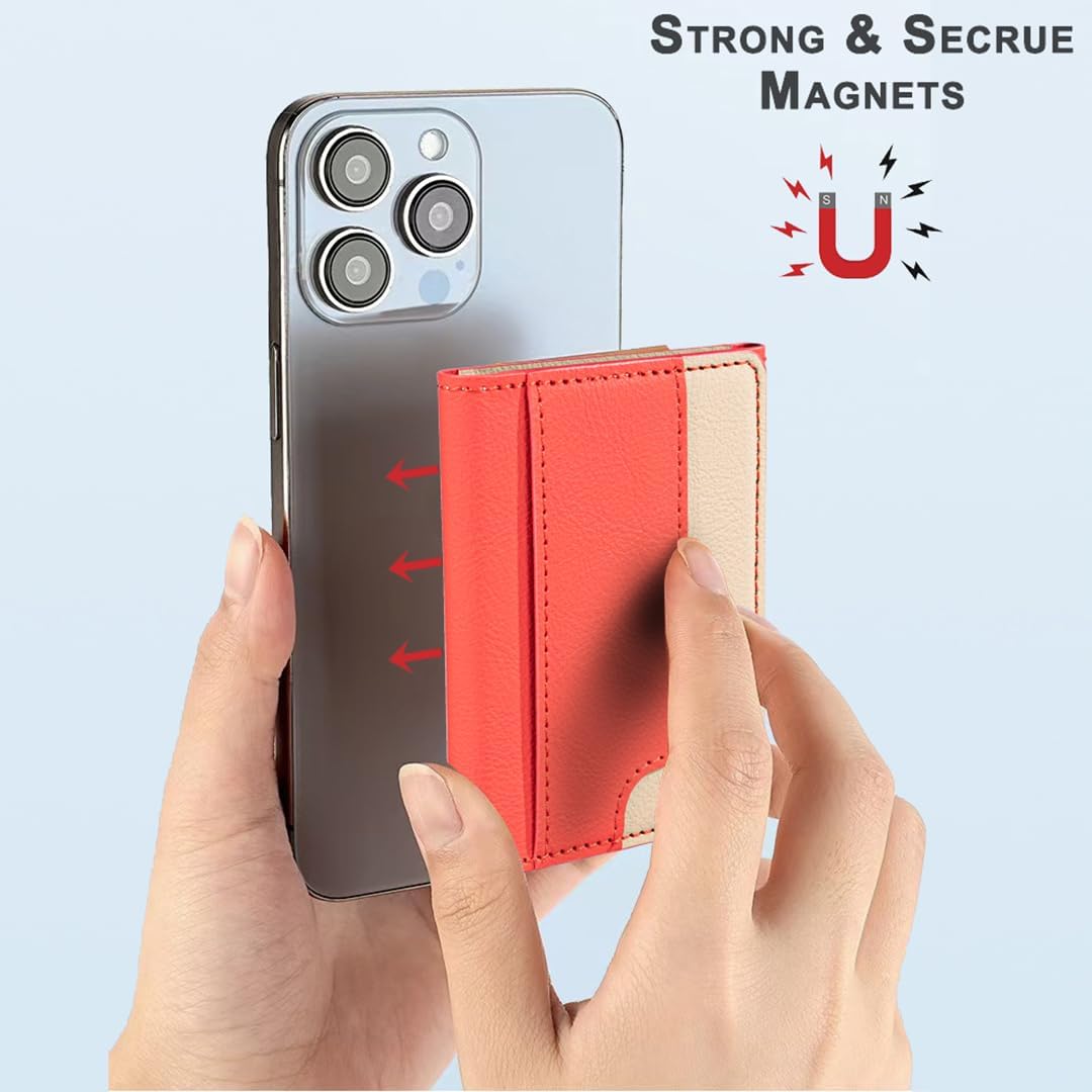 iTape Leather Magnetic Phone Wallet Compatible with Various Phone Models Android and iOS, Colorblock Horizontal Magnetic Card Holder Ultra-thin Wallet Card Holder Flip Stand Green