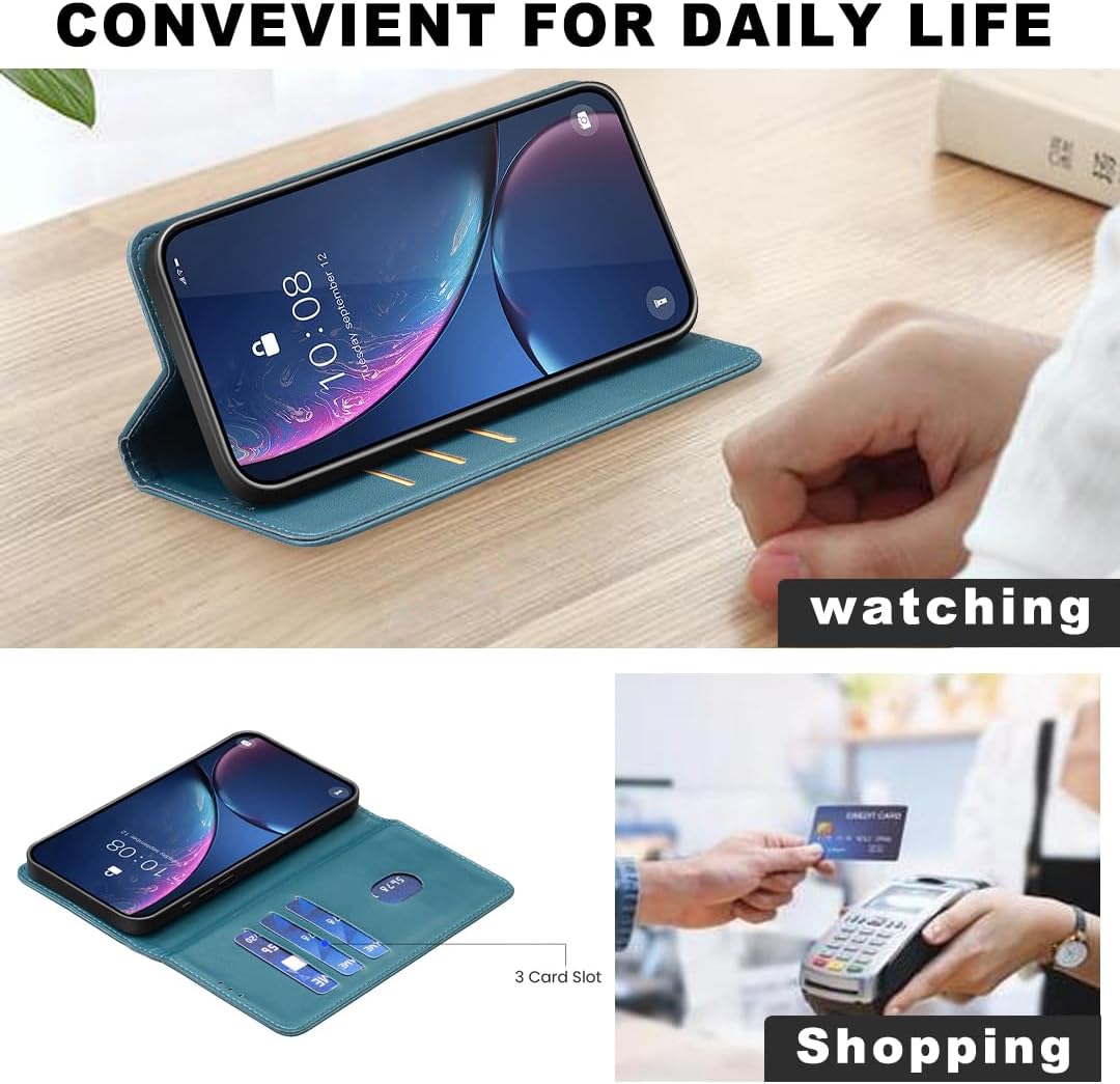 Leather Phone Case for iPhone 16E, Magnetic Leather Wallet Case, Flip Stand Shockproof Protection Gold