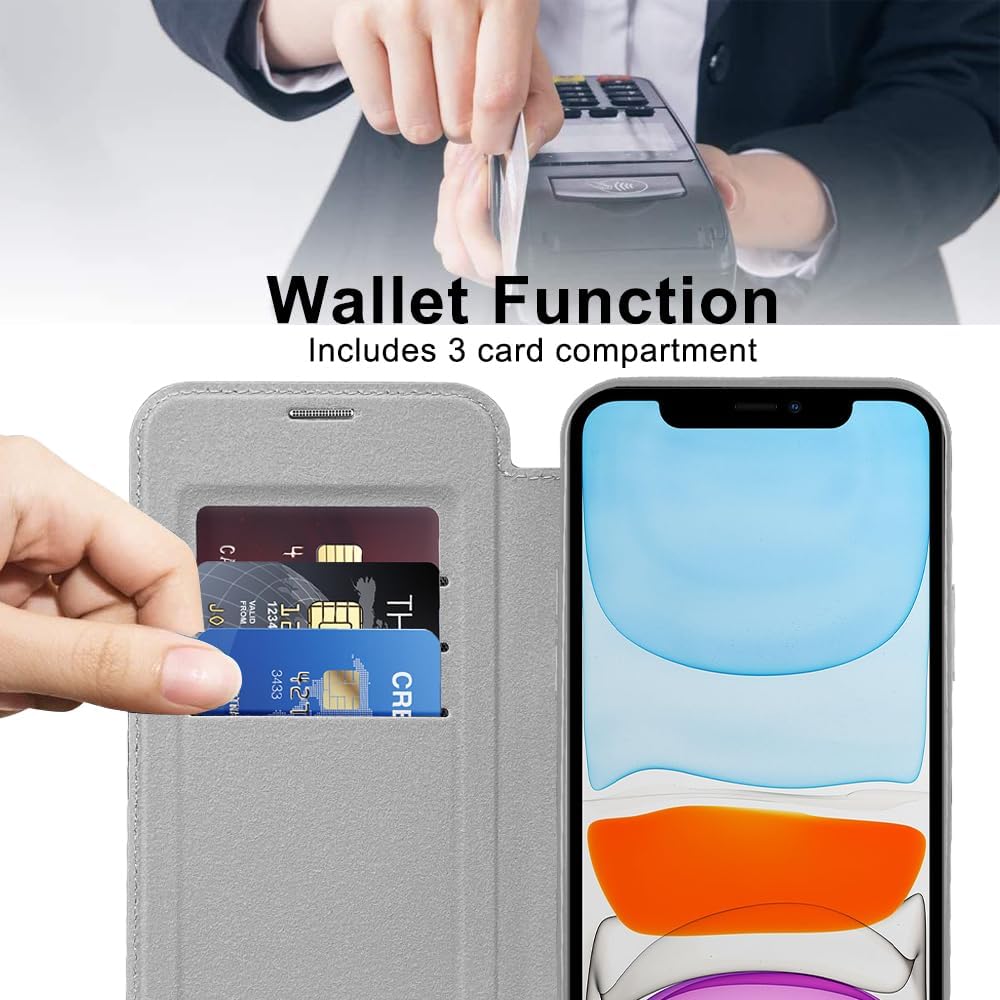 Wallet phone case suitable for iPhone 11 with [Credit Card Holder][RFID Blocking], compatible with magnetic wireless charging Green