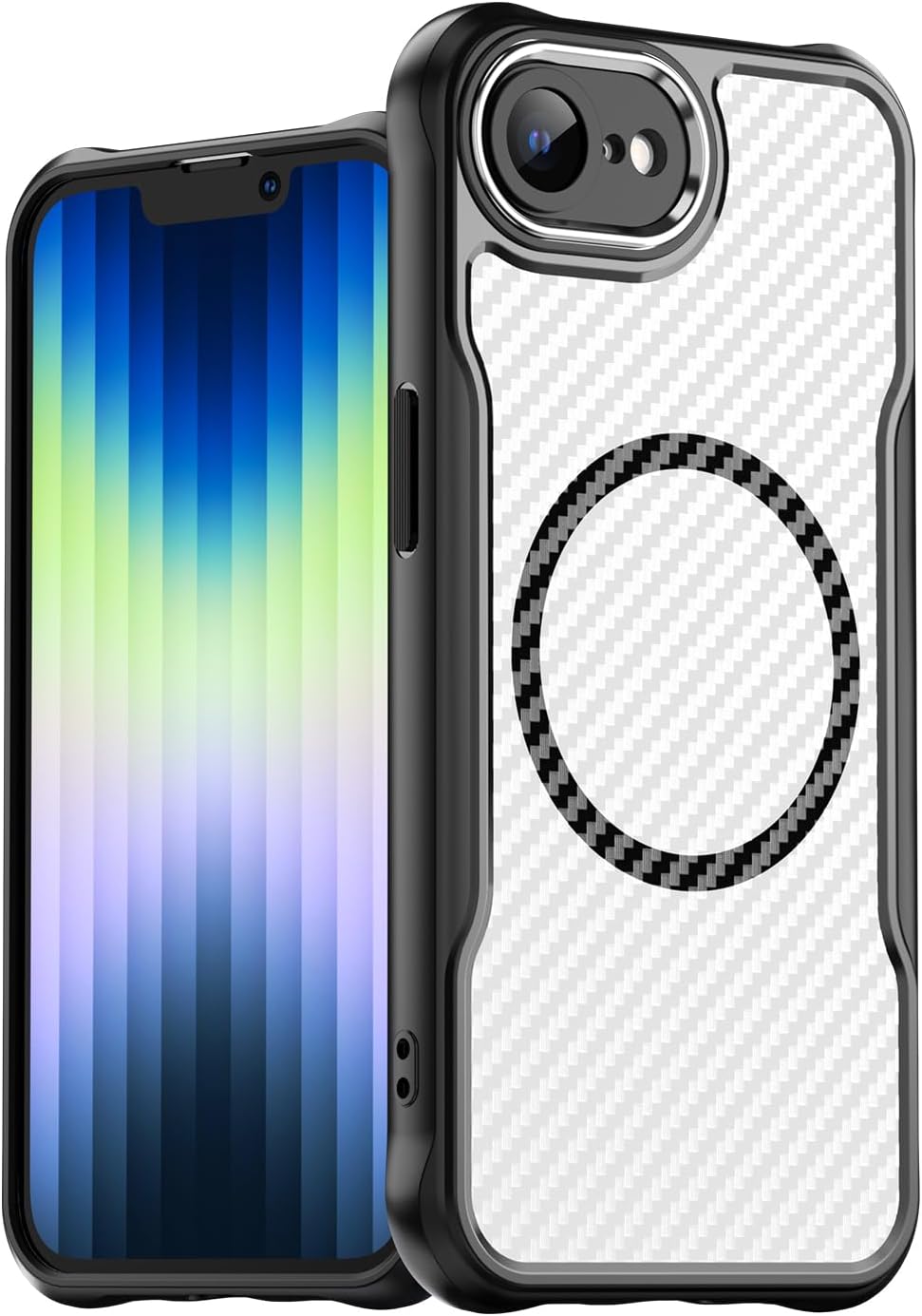 Magnetic carbon fibre case for iPhone 16E, support wireless charging, carbon fibre shockproof slim case Purple