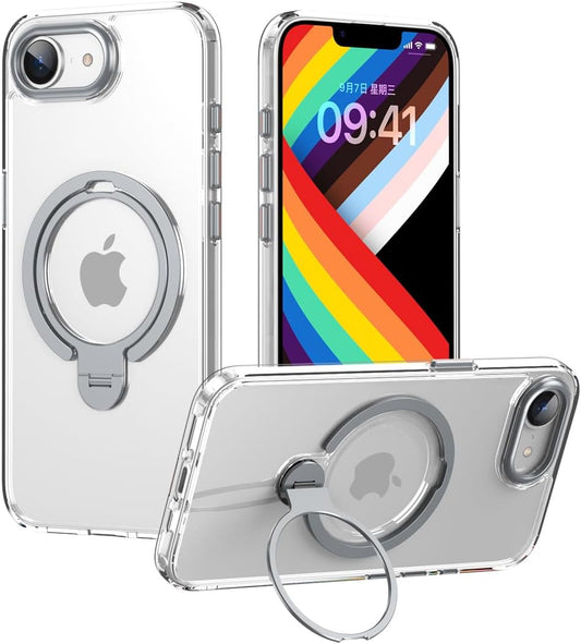 Silicone phone case for iPhone 16E, translucent phone case military shockproof protection ultra-thin case, magnetic car mount, supports wireless charging transparent