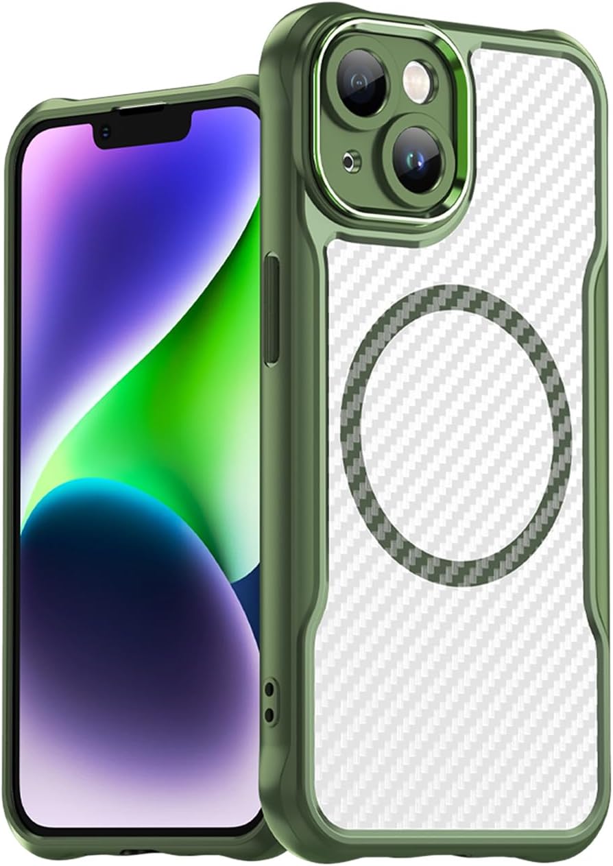 Magnetic carbon fibre case for iPhone 14, support wireless charging, carbon fibre shockproof slim case Black