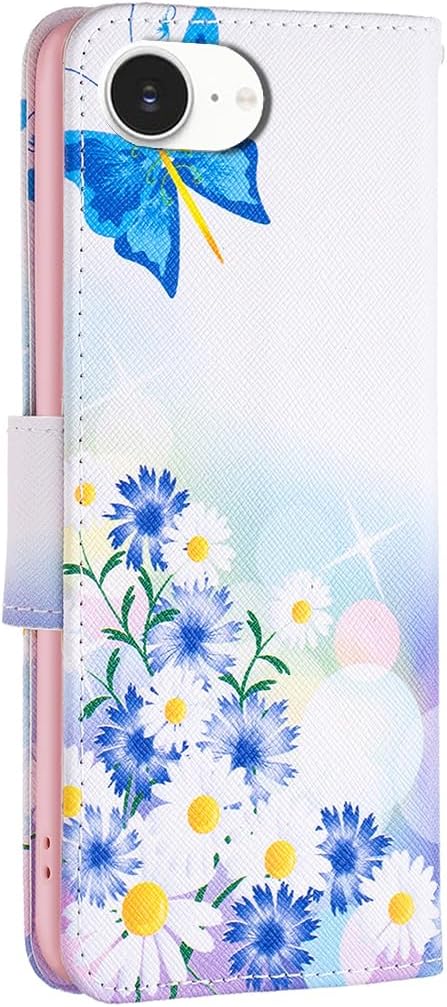 Painted phone case for iPhone 16E, magnetic closure wallet case, multiple card slots, wallet, flip cover, shockproof protection