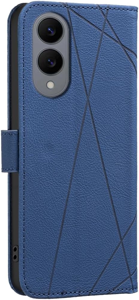 iTape Wallet phone case for Samsung Galaxy S25 Edge, RFID anti-theft wallet, pressed edge leather case flip cover stand Blue