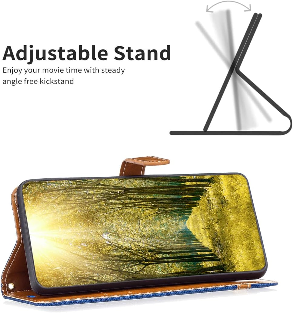 Colorblock Denim Wallet Phone Case for iPhone 16E, Wallet Phone Case Flip Stand, Credit Card Slot Wallet Wrist strap Green