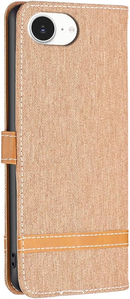 Colorblock Denim Wallet Phone Case for iPhone 16E, Wallet Phone Case Flip Stand, Credit Card Slot Wallet Wrist strap Green