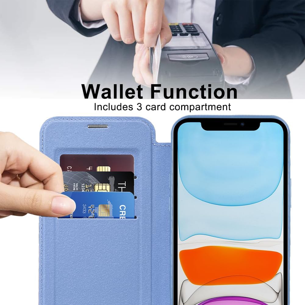 Wallet phone case suitable for iPhone 11 with [Credit Card Holder][RFID Blocking], compatible with magnetic wireless charging Green