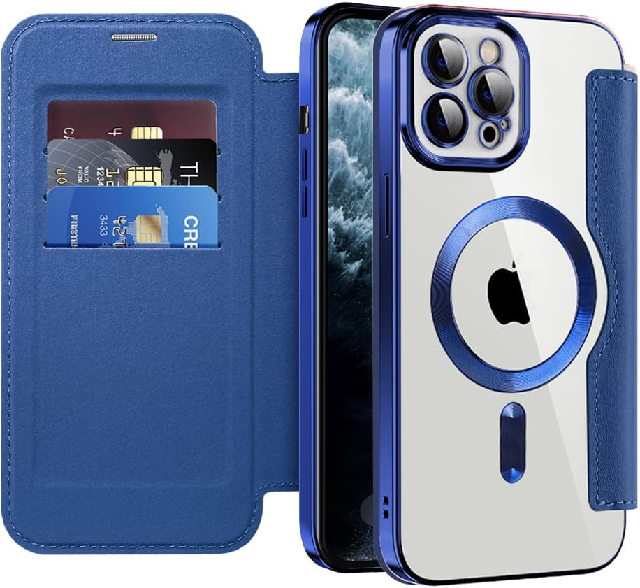 Wallet phone case suitable for iPhone 11 Pro max with [Credit Card Holder][RFID Blocking], compatible with magnetic wireless charging Blue