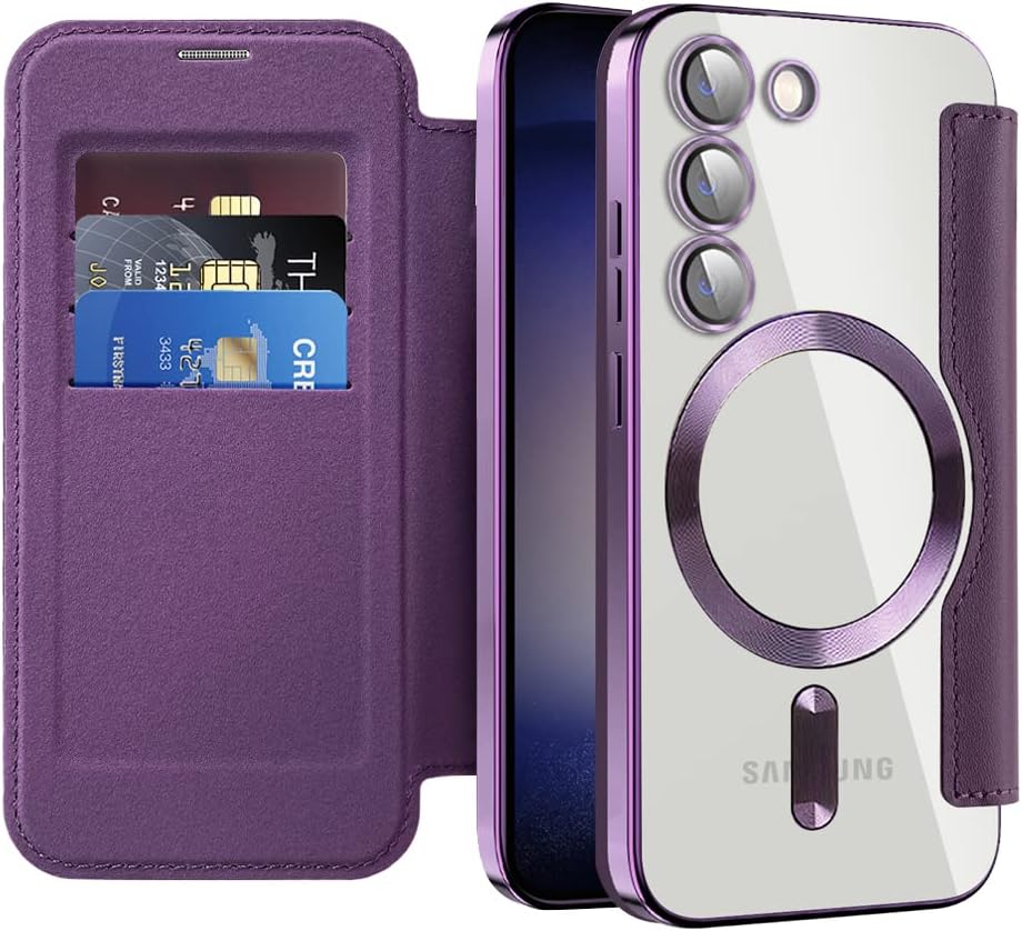 iTape Wallet phone case suitable for Samsung Galaxy S23 with [Credit Card Holder][RFID Blocking], compatible with magnetic wireless charging Green