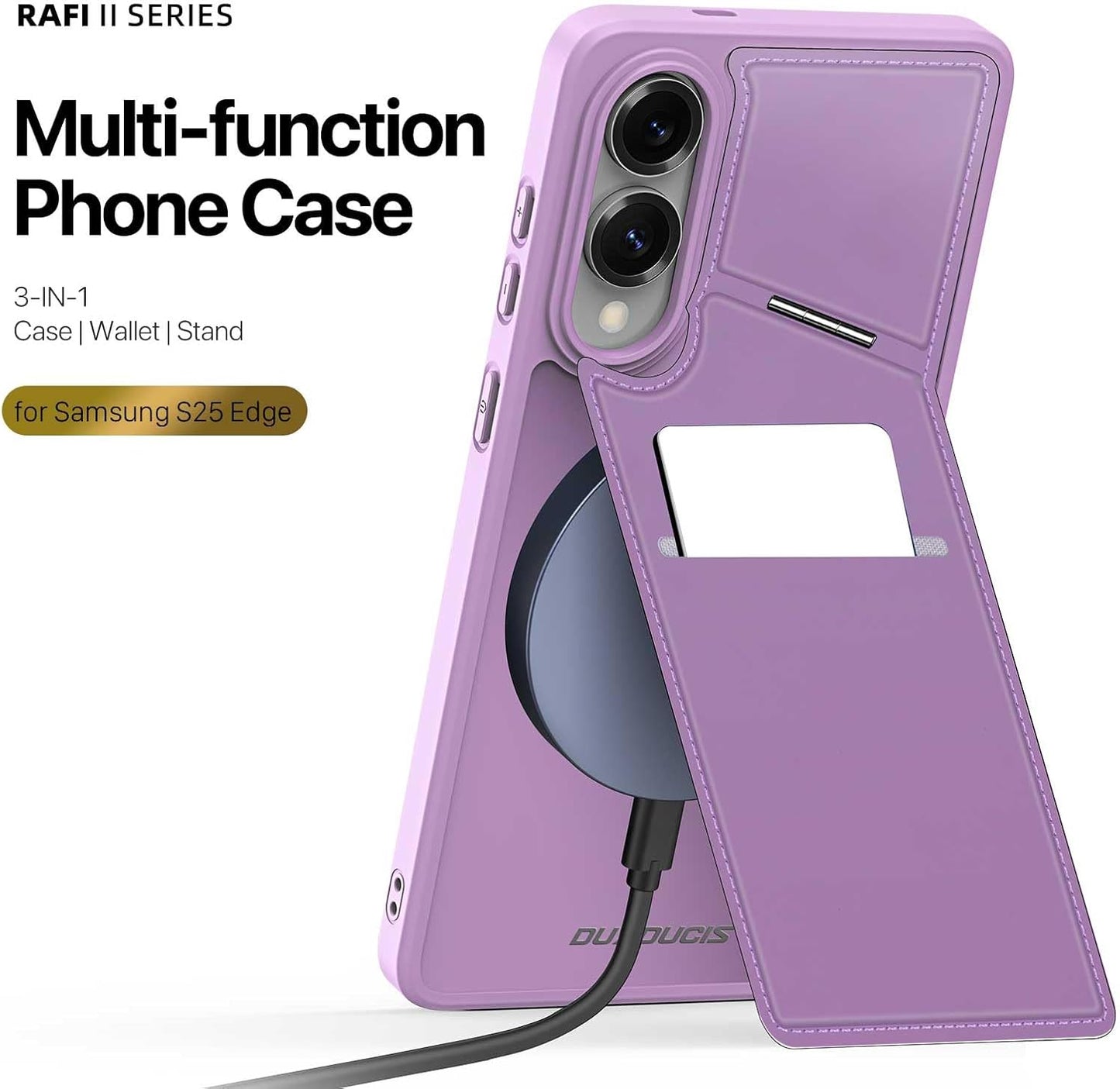 iTape 3 in 1 Magnetic Holder Phone Case for Samsung Galaxy S25 Edge, Wireless Charging Dual Card Phone Case Compatible with Samsung Galaxy S25 Edge RFID anti-theft card Purple