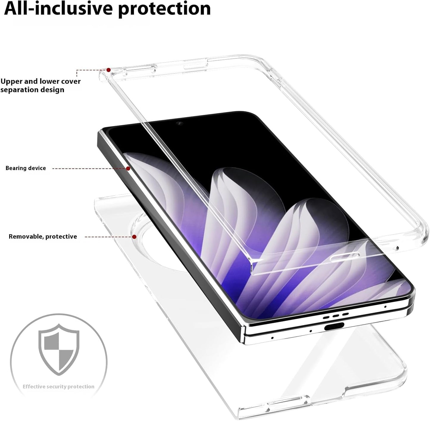 iTape Transparent mobile phone case for OPPO Find N5, 360° full-cover mobile phone protective case, anti-fall and shock absorption, supports wireless charging