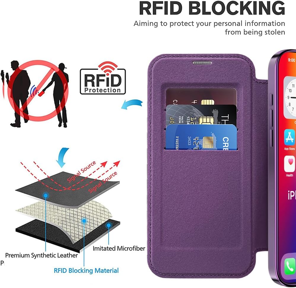 Wallet phone case suitable for iPhone 16 Pro max with [Credit Card Holder][RFID Blocking], compatible with magnetic wireless charging Pink