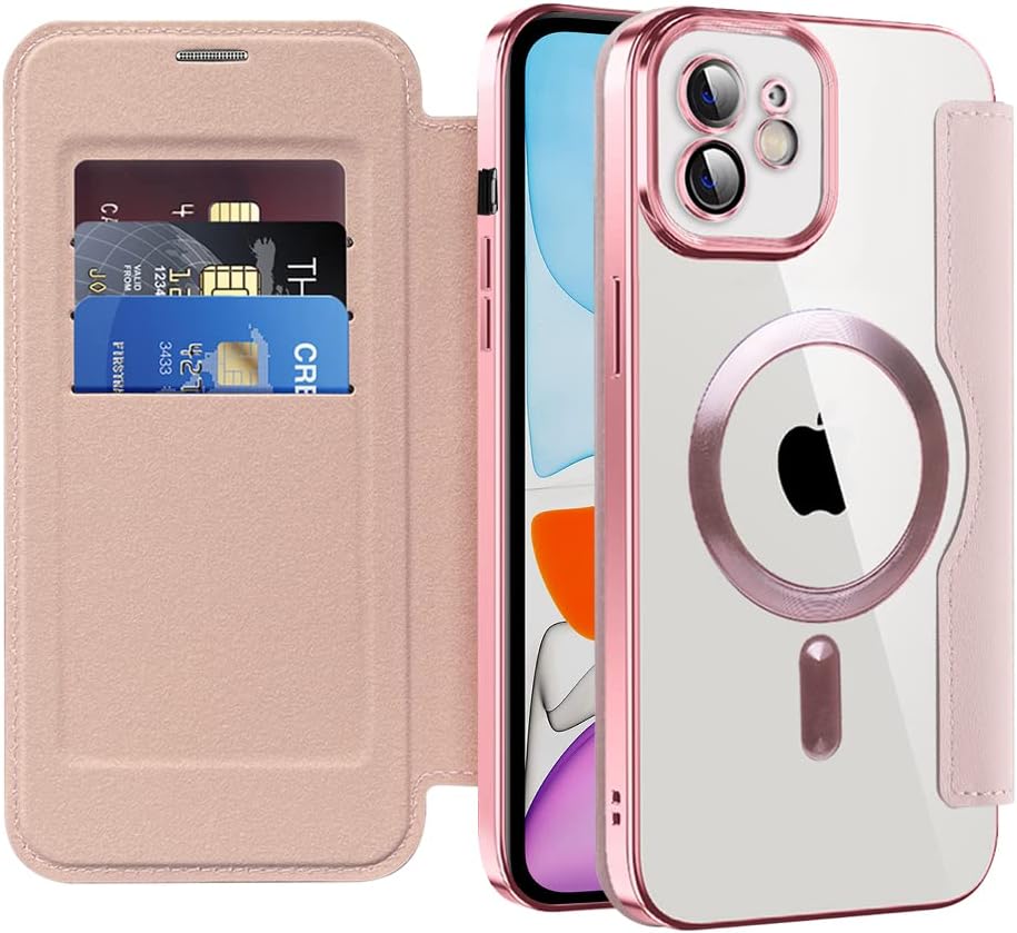 Wallet phone case suitable for iPhone 11 with [Credit Card Holder][RFID Blocking], compatible with magnetic wireless charging Green