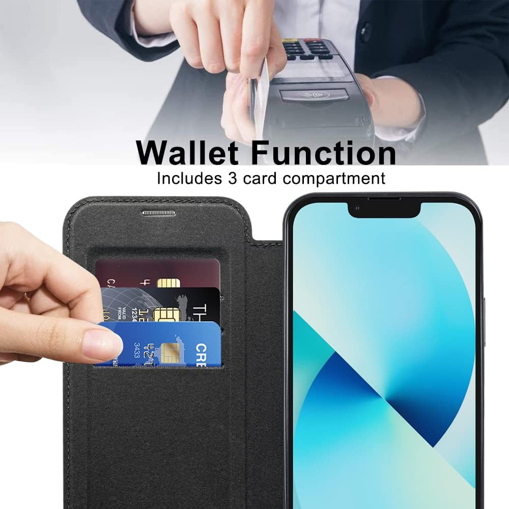 Wallet phone case suitable for iPhone 13 with [Credit Card Holder][RFID Blocking], compatible with magnetic wireless charging Green