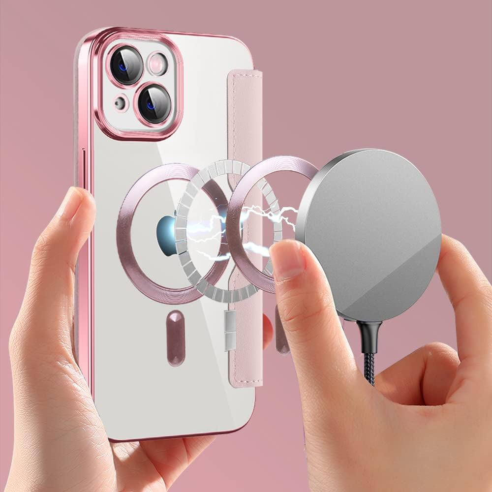 Wallet phone case suitable for iPhone 13 with [Credit Card Holder][RFID Blocking], compatible with magnetic wireless charging Green